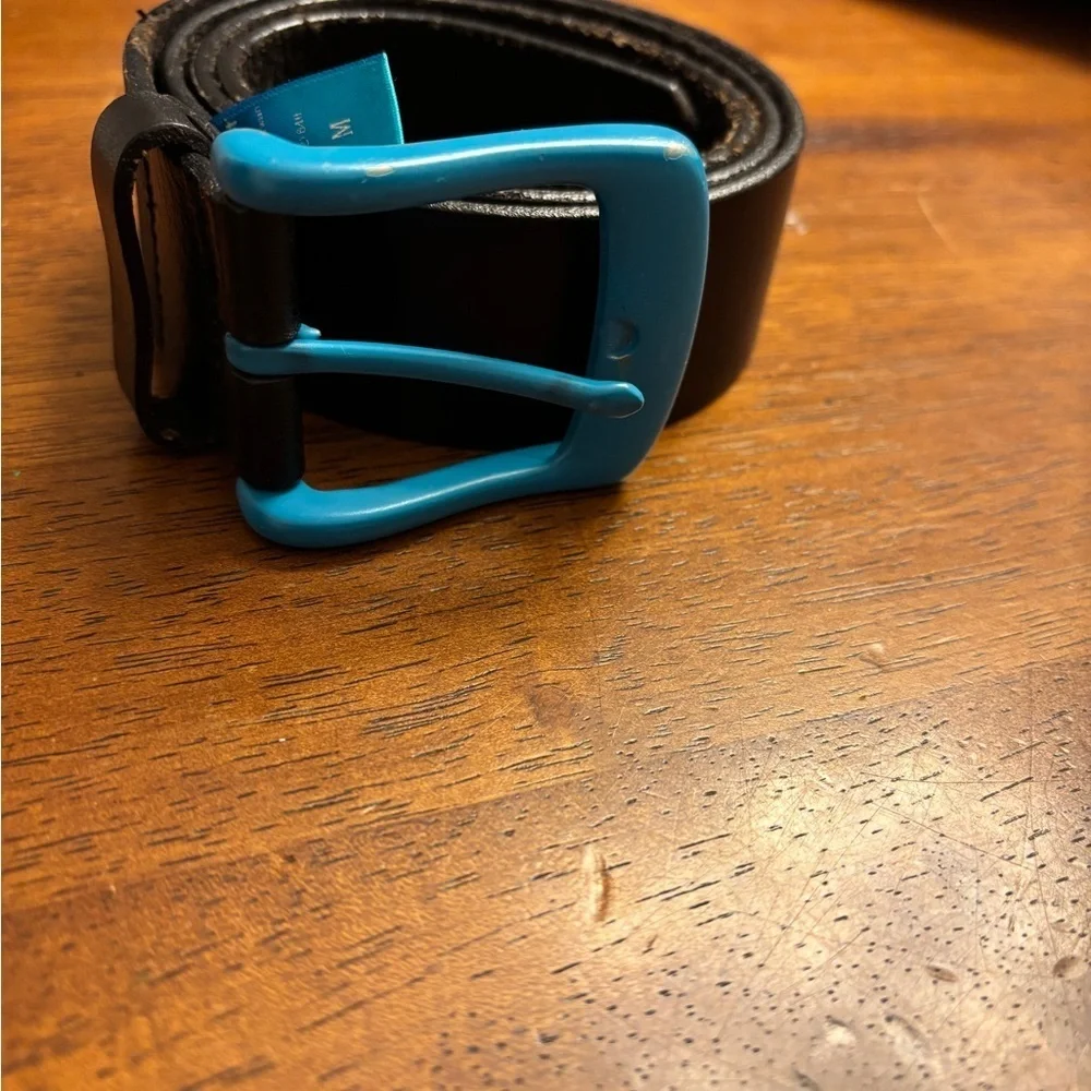 Rare Kidrobot Men's leather Belt with Blue Buckle
